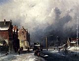 Charles Henri Joseph Leickert Figures In A Dutch Town By A Frozen Canal painting
